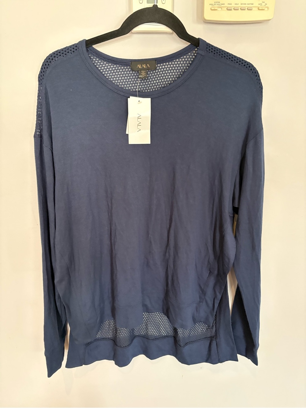 Alala Navy Long-Sleeve Mesh Inset Top